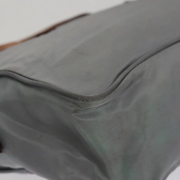 PRADA Hand Bag Nylon Leather Gray Brown Silver Auth 110687 - Picture 10 of 14